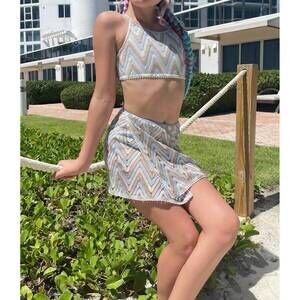 NEW NESSI BYRD sunny beach cover-up skirt in blue multi